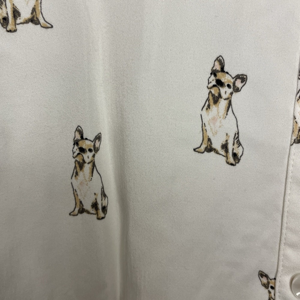 Chicos Size 4 20/22 White French Bulldog Print Button Front Novelty Print Top - Picture 3 of 7
